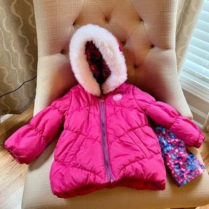Baby Girl London Fog Puffer Coat w/ matching beanie hat
